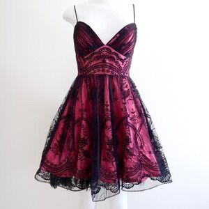 y2k goth prom dress black lace magenta sequin size S